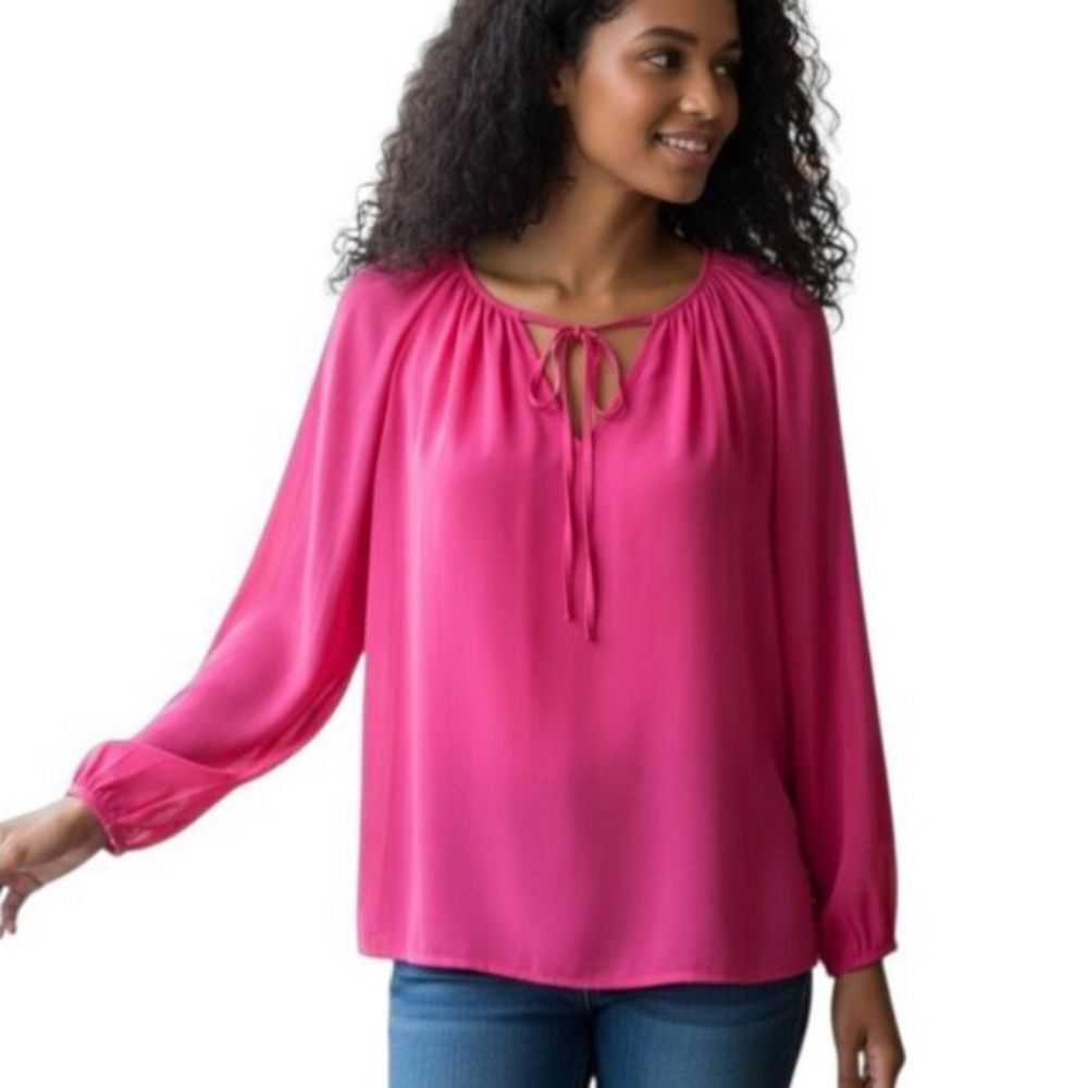 White House Black Market Pink Tie Front Blouse SZ.4 EUC
